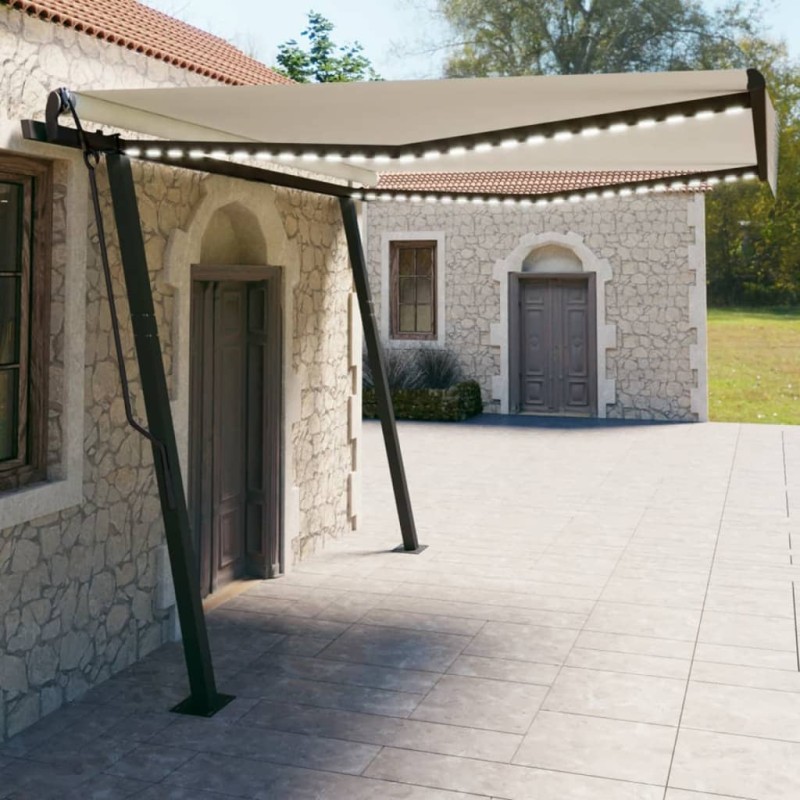vidaXL Toldo manual retráctil con LED crema 4x3 m vidaXL Toldo manual retráctil con LED crema 4x3 m