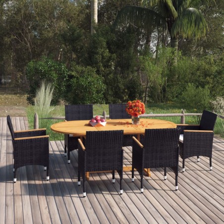 vidaXL Set de comedor de jardín de 7 piezas negro ratán sintético
