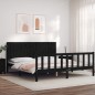 vidaXL Estructura cama de matrimonio con cabecero madera maciza negro vidaXL Estructura cama de matrimonio con cabecero madera maciza negro