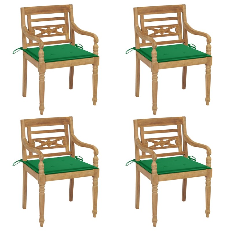 vidaXL Sillas Batavia 4 unidades madera maciza de teca con cojines vidaXL Sillas Batavia 4 unidades madera maciza de teca con cojines