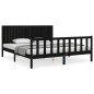 vidaXL Estructura cama de matrimonio con cabecero madera maciza negro vidaXL Estructura cama de matrimonio con cabecero madera maciza negro
