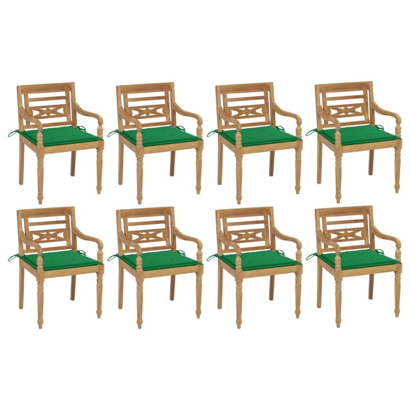 vidaXL Sillas Batavia 8 unidades madera maciza de teca con cojines vidaXL Sillas Batavia 8 unidades madera maciza de teca con cojines