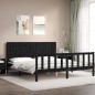 vidaXL Estructura cama de matrimonio con cabecero madera maciza negro vidaXL Estructura cama de matrimonio con cabecero madera maciza negro