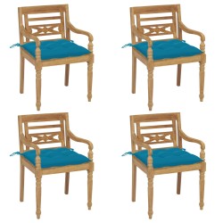 vidaXL Sillas Batavia 4 unidades madera maciza de teca con cojines