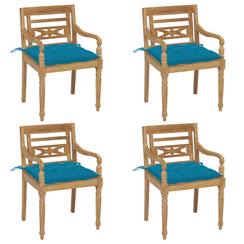 vidaXL Sillas Batavia 4 unidades madera maciza de teca con cojines vidaXL Sillas Batavia 4 unidades madera maciza de teca con cojines