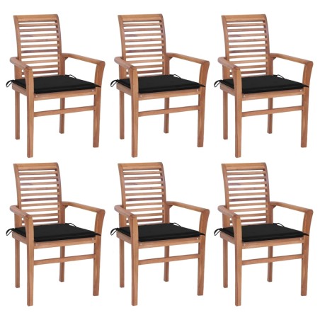 vidaXL Sillas de comedor 6 uds madera maciza teca con cojines negros