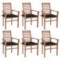 vidaXL Sillas de comedor 6 uds madera maciza teca con cojines negros vidaXL Sillas de comedor 6 uds madera maciza teca con cojines negros