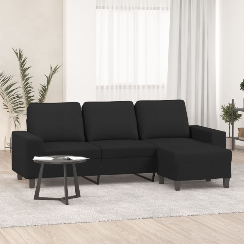 vidaXL Sofá de 3 plazas con taburete de tela negro 180 cm vidaXL Sofá de 3 plazas con taburete de tela negro 180 cm