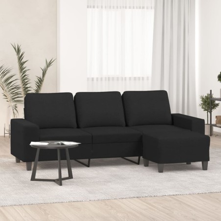 vidaXL Sofá de 3 plazas con taburete de tela negro 180 cm