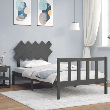 vidaXL Estructura de cama con cabecero madera maciza gris 100x200cm