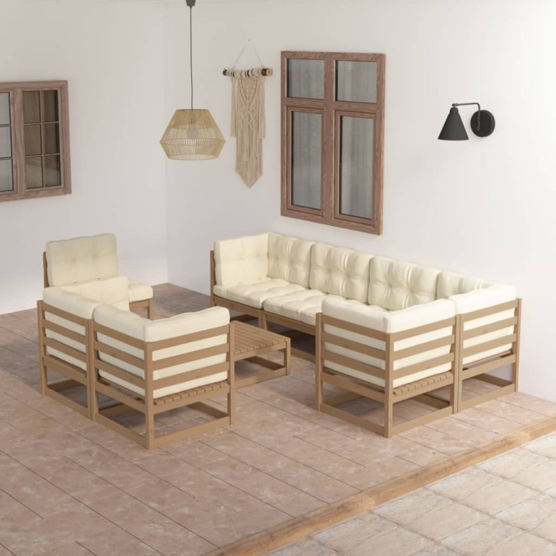 vidaXL Juego de muebles de jardín 9 pzas y cojines madera maciza pino vidaXL Juego de muebles de jardín 9 pzas y cojines madera maciza pino