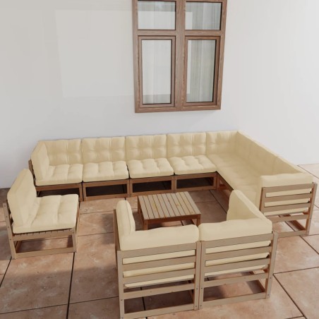 vidaXL Set de muebles de jardín 11 pzs cojines madera pino marrón miel