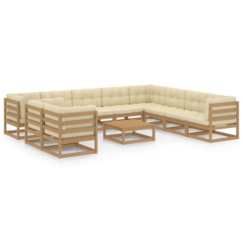 vidaXL Set de muebles de jardín 11 pzs cojines madera pino marrón miel vidaXL Set de muebles de jardín 11 pzs cojines madera pino marrón miel