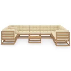vidaXL Set de muebles de jardín 11 pzs cojines madera pino marrón miel