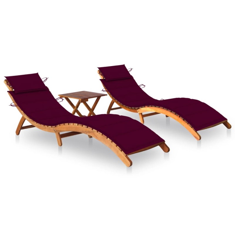 vidaXL Tumbonas 2 unidades con mesa y cojines madera maciza de acacia vidaXL Tumbonas 2 unidades con mesa y cojines madera maciza de acacia