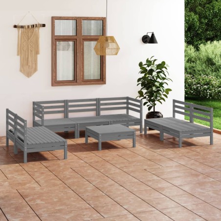 vidaXL Juego de muebles de jardín 8 piezas madera maciza de pino gris
