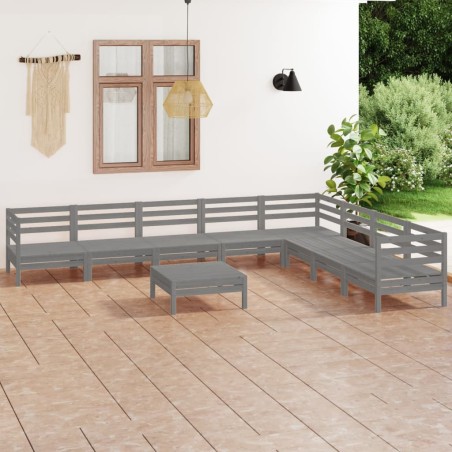 vidaXL Juego de muebles de jardín 9 piezas madera maciza de pino gris