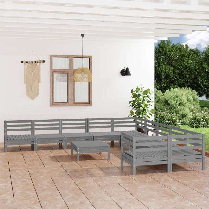 vidaXL Juego de muebles de jardín 11 piezas madera maciza de pino gris vidaXL Juego de muebles de jardín 11 piezas madera maciza de pino gris