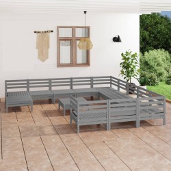 vidaXL Juego de muebles de jardín 13 piezas madera maciza de pino gris
