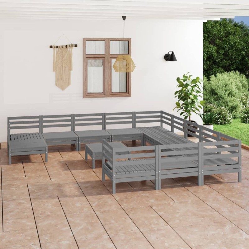 vidaXL Juego de muebles de jardín 13 piezas madera maciza de pino gris vidaXL Juego de muebles de jardín 13 piezas madera maciza de pino gris