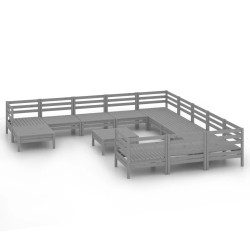 vidaXL Juego de muebles de jardín 13 piezas madera maciza de pino gris