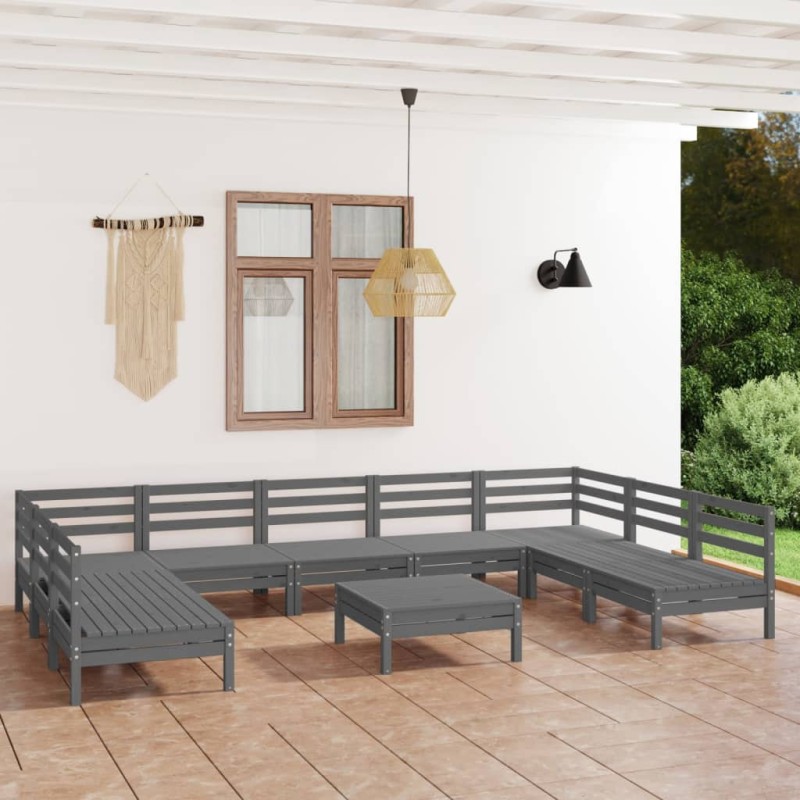 vidaXL Juego de muebles de jardín 10 piezas madera maciza pino gris vidaXL Juego de muebles de jardín 10 piezas madera maciza pino gris
