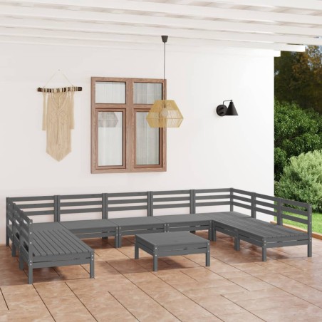 vidaXL Juego de muebles de jardín 10 piezas madera maciza pino gris