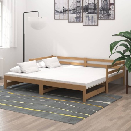 vidaXL Sofá cama extraíble madera maciza de pino miel 2x(90x200) cm