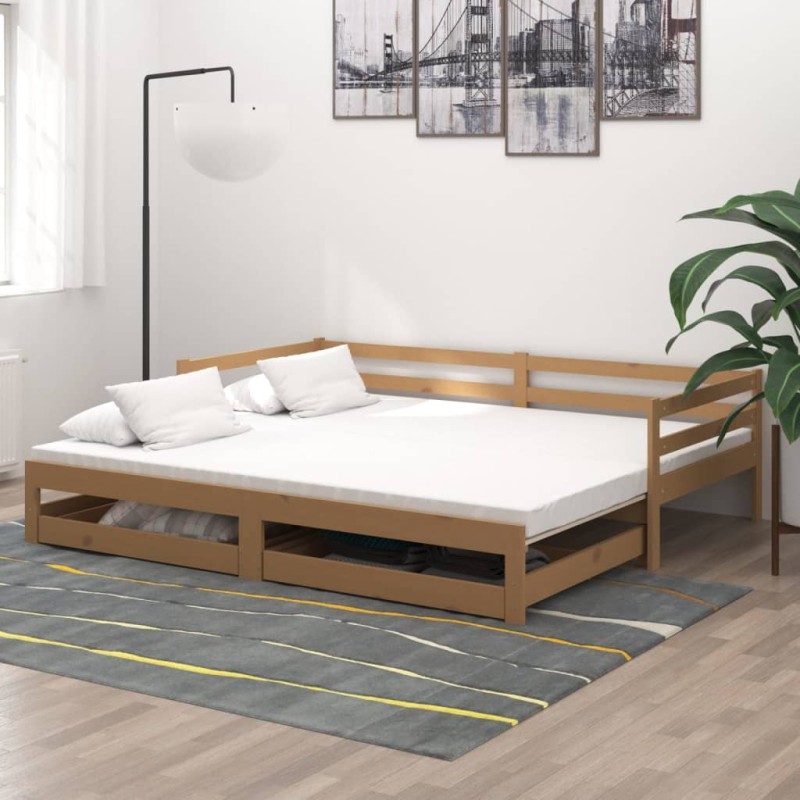 vidaXL Sofá cama extraíble madera maciza de pino miel 2x(90x200) cm vidaXL Sofá cama extraíble madera maciza de pino miel 2x(90x200) cm