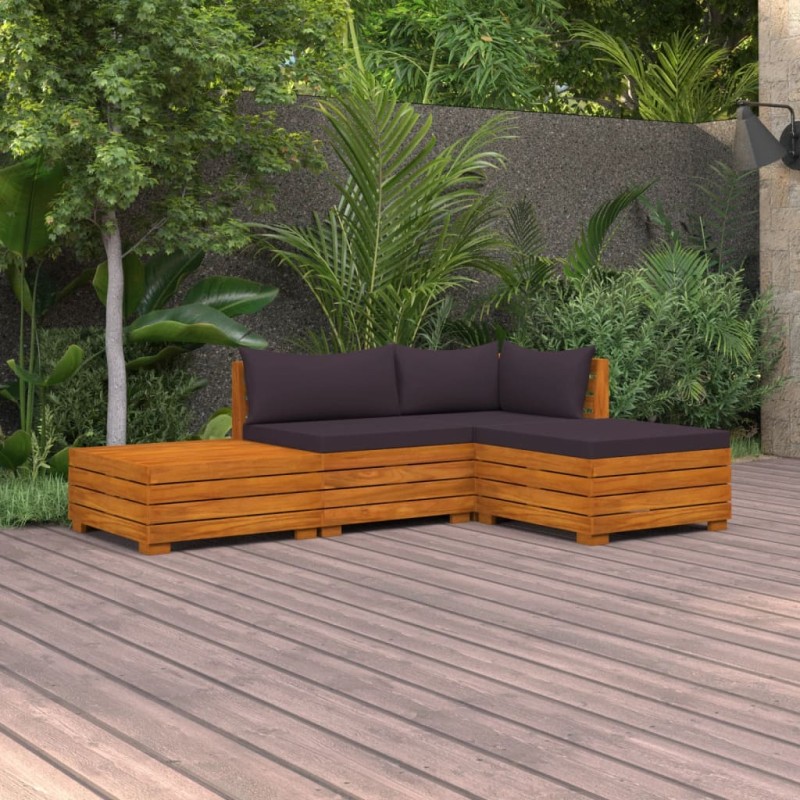 vidaXL Muebles de jardín 4 piezas con cojines madera maciza de acacia vidaXL Muebles de jardín 4 piezas con cojines madera maciza de acacia