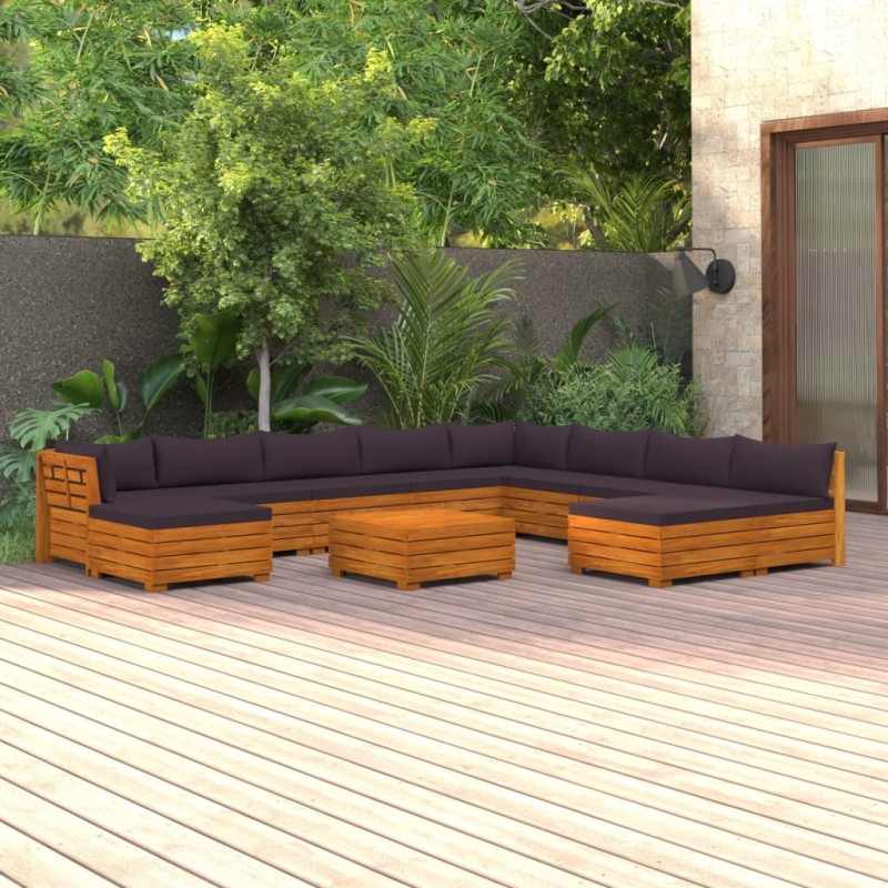 vidaXL Juego muebles de jardín y cojines 11 pzas madera maciza acacia vidaXL Juego muebles de jardín y cojines 11 pzas madera maciza acacia