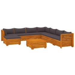 vidaXL Juego muebles de jardín y cojines 9 pzas madera maciza acacia