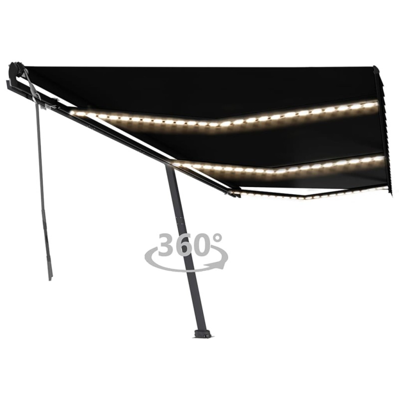 vidaXL Toldo retráctil manual con luz LED gris antracita 600x350 cm vidaXL Toldo retráctil manual con luz LED gris antracita 600x350 cm