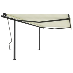 vidaXL Toldo manual retráctil con postes crema 4x3 m