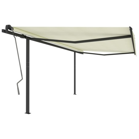 vidaXL Toldo manual retráctil con postes crema 4x3 m