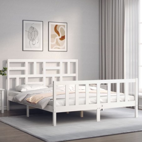 vidaXL Estructura de cama con cabecero madera maciza blanco 160x200 cm