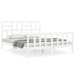 vidaXL Estructura de cama con cabecero madera maciza blanco 160x200 cm