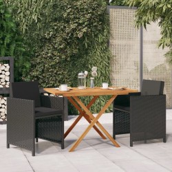 vidaXL Juego de comedor de jardín 3 piezas con cojines negro