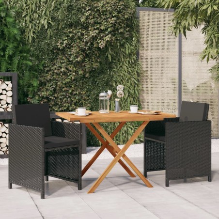 vidaXL Juego de comedor de jardín 3 piezas con cojines negro