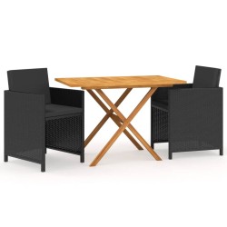 vidaXL Juego de comedor de jardín 3 piezas con cojines negro