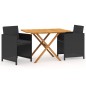 vidaXL Juego de comedor de jardín 3 piezas con cojines negro vidaXL Juego de comedor de jardín 3 piezas con cojines negro