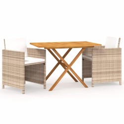 vidaXL Set de comedor de jardín 3 piezas con cojines beige