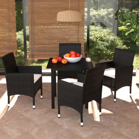vidaXL Juego muebles jardín 5 pzas con cojines ratán sintético negro