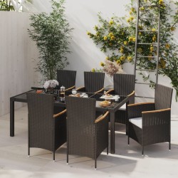 vidaXL Juego de comedor de jardín 7 piezas ratán sintético negro