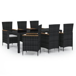 vidaXL Juego de comedor de jardín 7 piezas ratán sintético negro