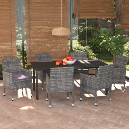 vidaXL Set comedor jardín 7 pzas y cojines ratán sintético gris