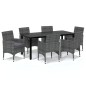 vidaXL Set comedor jardín 7 pzas y cojines ratán sintético gris vidaXL Set comedor jardín 7 pzas y cojines ratán sintético gris