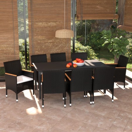 vidaXL Set de muebles de jardín 9 pzas y cojines ratán sintético negro