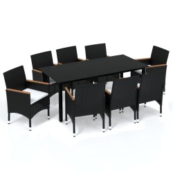 vidaXL Set de muebles de jardín 9 pzas y cojines ratán sintético negro