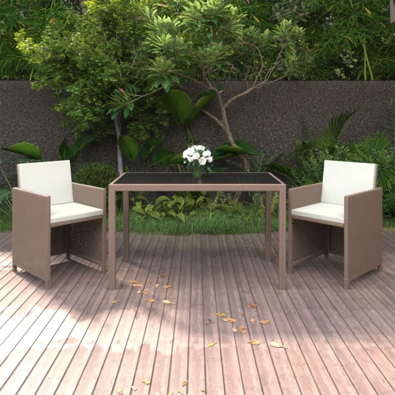 vidaXL Set comedor de jardín 3 pzas con cojines ratán sintético beige vidaXL Set comedor de jardín 3 pzas con cojines ratán sintético beige